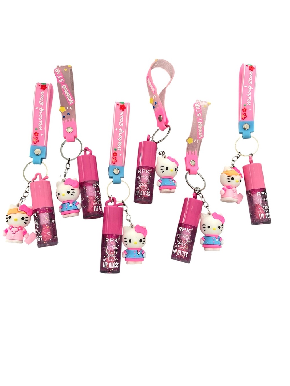 HELLO KITTY LIP GLOSS KEYCHAIN BAG CHARMS  SET OF 6